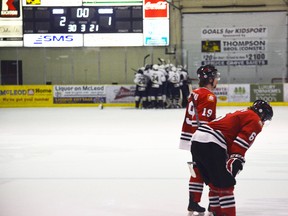 There is still junior A hockey being played. The Spruce Grove Saints celebrate their 2-1 series clinching victory over the Whitecourt Wolverines on Friday in Spruce Grove. The Saints meet the winner of the Brooks Bandits and Okotoks Oilers, who met in Game 7 of their series Tuesday night, in the Alberta Junior Hockey League championship series. Thomas Miller/ QMI  Agency