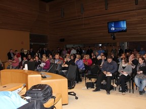 The Wood Buffalo municipal council chamber was standing room only Tuesday evening as the mayor and council approved plans to expropriate seven downtown properties, in order to make room for a proposed sports and entertainment complex. JORDAN THOMPSON / TODAY STAFF