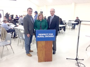 From left to right: Bruce-Grey-Owen Sound MPP Bill Walker, Huron-Bruce MPP Lisa Thompson and Perth-Wellington MPP Randy Pettapiece were in Cliffard last Thursday to host a roundtable discussion on agriculture and the latest PC policy white paper, Paths to Prosperity: Respect for Rural Ontario.