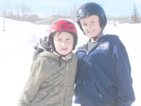 Ryan Carter and Ethan Novak spent their Easter Monday (April 1) at the Misery Moutain Ski Area and  pose for a picture before getting on the chairlift for their final ski runs of the season. The hill closed at the end of Easter Monday due to warm temperatures and lack of snow.