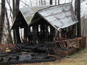 A lightning strike Tuesday destroyed this guest house on the property of retired NHL star Rob Blake west of Port Dover. (MONTE SONNENBERG Simcoe Reformer)