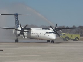 The first Porter Airlines flight arrives at Sault Ste. Marie Airport in this May 2011 file photo.