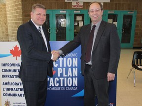 (L to R) Prince Albert MP Randy Hoback and Melfort Mayor Rick Lang at the funding announcement on Tuesday, April 9.