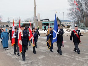 Royal Canadian Legion Branch 561 members marched from the cenotaph in Elliot Lake to the Legion hall on Tuesday.
Photo by JORDAN ALLARD/THE STANDARD/QMI AGENCY