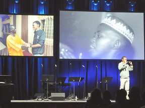 Clarise Klassen/Herald Leader
Alex Nsengimana, from Rwanda, shares how the gift of a shoebox planted seeds that would lead to him extending forgiveness to the man who killed his family during the Rwandan genocide. He spoke at the Operation Christmas Child global conference in Orlando, Fla., on April 5.