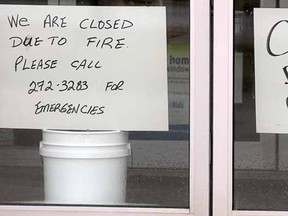 Bickell's Flooring on Lorne Ave. remained closed Thursday morning after an overnight fire. (SCOTT WISHART The Beacon Herald)