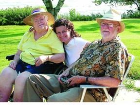 Caroline Tapp-McDougall, chair of Canada Cares, puts an arm around her mother Margaret. Tapp-McDougall cared for her mother for a number of years, and now hopes to increase awareness, provide encouragement and show appreciation for caregivers across the country with the Canada Cares Caregiver Awards. Also pictured is Don Ballantyne, a family friend.        Submitted photo