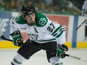Carter Rowney has been a member of the University of North Dakota hockey team for the past four seasons, while attending the NCAA university. The Sexsmith product will suit up for the Abbotsford Heat this weekendm, after signing an Amateur Try-Out contract with the team. (Eric Classen / UND Athletics)