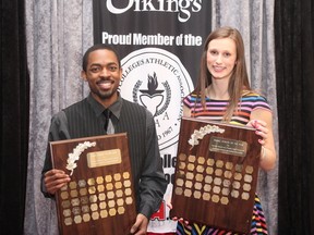 Terence Thomas and Lacey Knox were named the top athletes at the St. Lawrence College athletic awards banquet on Thursday night. (Photo courtesy of St. Lawrence College Athletics Department)