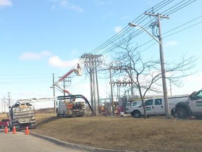 The Municipality of Kincardine is seeking answers from Westario Power after an outage left ratepayers in the dark, April 3-5, 2013. Above, workers  attempt to restore power at the Russell Street transformer station, April 5, 2013.