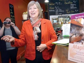 Cathy Rehberg, marketing manager for Stratford Tourism Alliance, welcomes guests to the launch of the Savour Stratford Maple Trail held at Canadian Grub to Go on Downie St. Thursday. (SCOTT WISHART, The Beacon Herald)