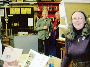 Dundas author Kim McInnis poses with Bill Shearing of the SD&G Highlanders at a recent book signing in Chesterville. McInnis spent two and a half years researching local boys who fought in the First World War.
Submitted photo