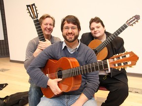 Matthew Gould, left, Keenan Comartin and Allan Yzereef, of the Sudbury Guitar Trio. See video at www.thesudburystar.com JOHN LAPPA/THE SUDBURY STAR/QMI AGENCY
