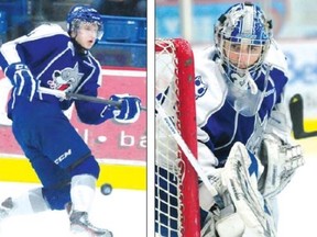 Dominik Kubalik (left) and Franky Palazzese were named the Sudbury Wolves' top playoff performers for the 2012-13 season. The Wolves held their season-end banquet Friday, a day after being swept by the Belleville Bulls in the second round of the OHL playoffs.