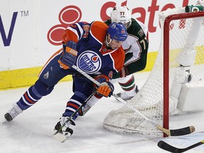 Ryan Smyth scores the Oilers first goal against the Minnesota Wild during their game at Rexall Place on Feb. 21. Smyth has been named as the Oilers Masterton nominee.
Perry Nelson/Edmonton Sun