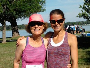 Pat Cranston-Calder, left, and daughter Jill Costantino after the 2012 St. Clair River Run from Sombra, Ont. to Port Lambton. The pair will run together in Monday's Boston Marathon. SUBMITTED PHOTO/THE OBSERVER