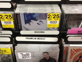 A copy of Franklin McKay's EP Just Sayin' has a home in the Toronto HMV Superstore's Pop/Rock section, as well as in every Canadian HMV outlet, all in the same section.
