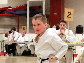 Brandon Shields, 6, won gold for both katas and sparring in the age 6-7 white belt division at the Wado Kai Karate Tournament at the Allan & Jean Millar Centre on Saturday, April 13.