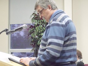 Neil Menage making his deputation before Saugeen Shores council at last Monday's committee-of-the-whole meeting.