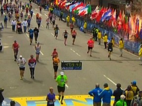 Still image taken from video courtesy of NBC shows an explosion at the Boston Marathon on Monday, April 15, 2013. (REUTERS/NBC/Handout)