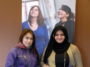 Nikita Larter (left) and Anwar Tuhl, both 17-year-old students at Grande Prairie Composite High School, are in Ottawa attending the 2013 Youth Summit. They are both part of Big Brothers Big Sisters of Grande Prairie, and are the first representatives from Grande Prairie to be chosen to attend the summit. (Patrick Callan/Daily Herald-Tribune)