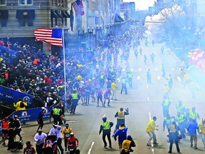 A second explosion detonates near the finish line of the 117th Boston Marathon on Monday. (David L. Ryan/Getty Images)