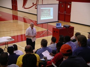 Gonzaga's Jerry Krause instructs a coach clinic. File Photo Supplied.