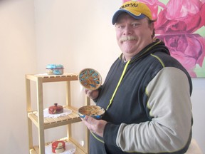 Kincardine’s Victoria Park Gallery is featuring the woodturning work of Port Elgin’s David Bell for the month of April, 2013. Bell is seen showing off a few of his pieces that are on display.