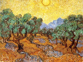 Vincent Van Gogh loved the colour yellow, saying, 'it stands for the sun.' This painting, Olive Trees With Yellow Sky and Sun, was created in 1889 in Saint-remy-blanzy, France. The original hangs in the Minneapolis Institute of Arts in Minnesota.