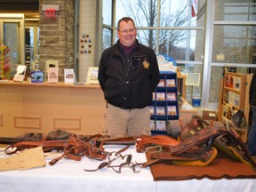 Tim Gillies, of London, had on display a large variety of real World War 1 calvary Andrew Robertshaw helped to discover and identify last Thursday at the Bruce County Museum and Cultural Centre.