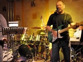 Moe Guiho, left, seen here performing with The Shaftmen at a benefit for The Rainbow Suites Fire fundraiser will be thanking his friends while attending A Community Hug for the Guiho Family event this Saturday night at the McIntyre Ballroom.