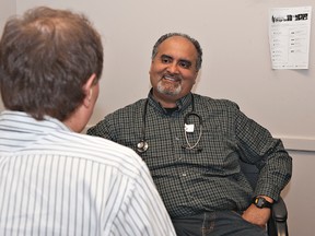 BRIAN THOMPSON, The Expositor

Dr. Jaswinder Dhillon, medical director of the Ontario Health Clinics at the Shellilngton Place medical centre, talks with a patient on Tuesday. As of May 1, only patients registered with the centre's doctors will have access to after-hours care.