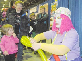 Alanna “Chick” Jacobs attracted spectactors at the 2013 Peace River and District Chamber of Commerce Spring Trade Show on Saturday April 13 at the Baytex Energy Centre in Peace River.