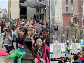 Quinte West resident Donna Boudreau managed to shoot these pictures shortly after bomb explosion Monday at the Boston Marathon. She was just a short distance from the blast. She was at the finish to meet friend Chris Byrd.