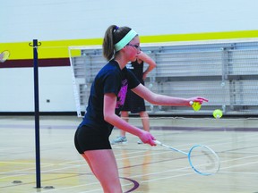 Action from PCI badminton practice on April 16. (Kevin Hirschfield/THE GRAPHIC/QMI AGENCY)