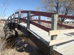 The Olive Street pedestrian bridge behind the YMCA is slated to be replaced as part of a project to upgrade and reconfigure the bridges within Thomson Park.