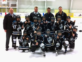 Contributed Photo
The Simcoe Roulstons novice rep Warriors ended its season with back-to-back championship wins. Team members include: Dylan Courrier, Mason Hankai, Kiefer Binkley, Alex Auld, Tyson Santos, Ryan Oakes, Zach Dumanski, Lucas Correia, Ryan VanNetten, Alexis VanNetten, Simon Vanrooy, Kyler Pehlke and goaltender Mikey Walker. Coaching staff includes Greg Hankai, Mike VanNetten, Todd Binkley, and trainer Brian Auld.