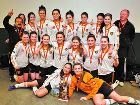 The Sherwood Park Phoenix U-18 Tier III girls soccer team was flawless at the recent indoor provincial championships in Edmonton, outscoring opponents 15-0 on the way to the gold medals. Photo supplied