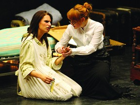 Andrea Westwood (left) and Sydney Patterson rehearse for The Miracle Worker. Trent Wilkie/Sherwood Park News/QMI Agency