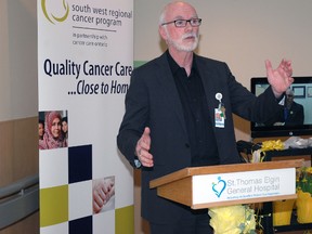 St. Thomas-Elgin General Hospital president and CEO Paul Collins at the ceremony Thursday to celebrate the expansion and new location of the chemotherapy program. (Ian McCallum, Times-Journal)