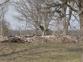 Piles of bricks and rubble are all that remains of a house at First Line and Mohawk Road on the Six Nations Reserve, following an explosion which occurred March 24, 2013. (BRIAN THOMPSON The Expositor)