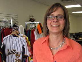 Monique Giles of What's Up Clothing Co. in the Sherwood Plaza can put a team or company logo on just about anything. She's made a point of joining numerous networking groups as she establishes her business. Sarnia offers a lot of networking opportunities, she said. (CATHY DOBSON, The Observer)