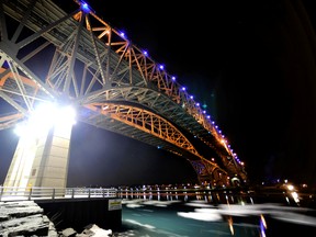 This photo of the Blue Water Bridge was taken at night with a 14-mm lens, with the shutter kept open 2.5 seconds. BLAIR TATE / FOR THE OBSERVER / QMI AGENCY.