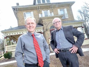 Stratford Perth Museum's new general manager John Kastner, at left, joins board chair David Stones outside the museum this week. (SCOTT WISHART The Beacon Herald)