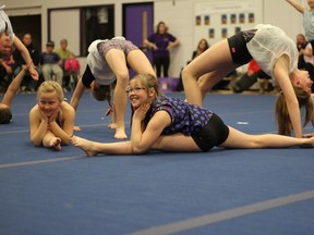 The Pre-Comp gymnastics class performs their group routine at the Kenora Aerialettes year-end show on Friday, April 19. The theme of the night was country music with lots of the children decked out in plaid and cowboy hats.