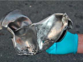 A piece of a pressure cooker used to make one of the bombs that went off in Boston.