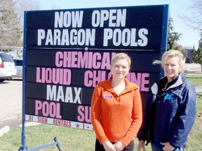 Paragon Pools is a long-time  business with a relatively new name and a brand new location.  Sarah Wagenaar and her mother, Corine, have relocated their pool and spa business from Given Road to St. Clair Street in Chatham. BOB BOUGHNER/ THE CHATHAM DAILY NEWS/ QMI AGENCY