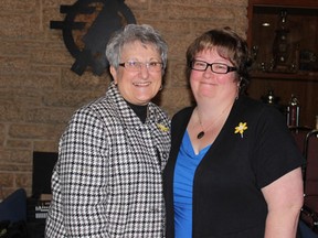 Anne Boxall (left) and Lianne Niedermayer were honoured by the Canadian Cancer Society last week.