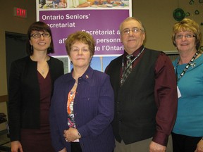 Mihaela Dumitrascu from the Secretariat of States for seniors affairs in Ontario, Henriette G�linas Mid Northern president of the FAFO, Oliva Roy and Gabrielle Montpellier, a member of the Club 50 Rayside Balfour.
Photo supplied