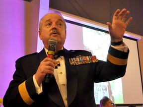 Lt.-Gen. Eric Findley (retired) shared from his experience at NORAD headquarters during the events of 9-11 Saturday as guest speaker of the Royal Canadian Air Force Ball at Canad Inns Portage la Prairie.  (SVJETLANA MLINAREVIC/PORTAGE DAILY GRAPHIC/QMI AGENCY)